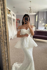 Mermaid Tulle Lace Sweetheart Sleeveless White Beach Wedding Dress Bridal Gown With Appliques