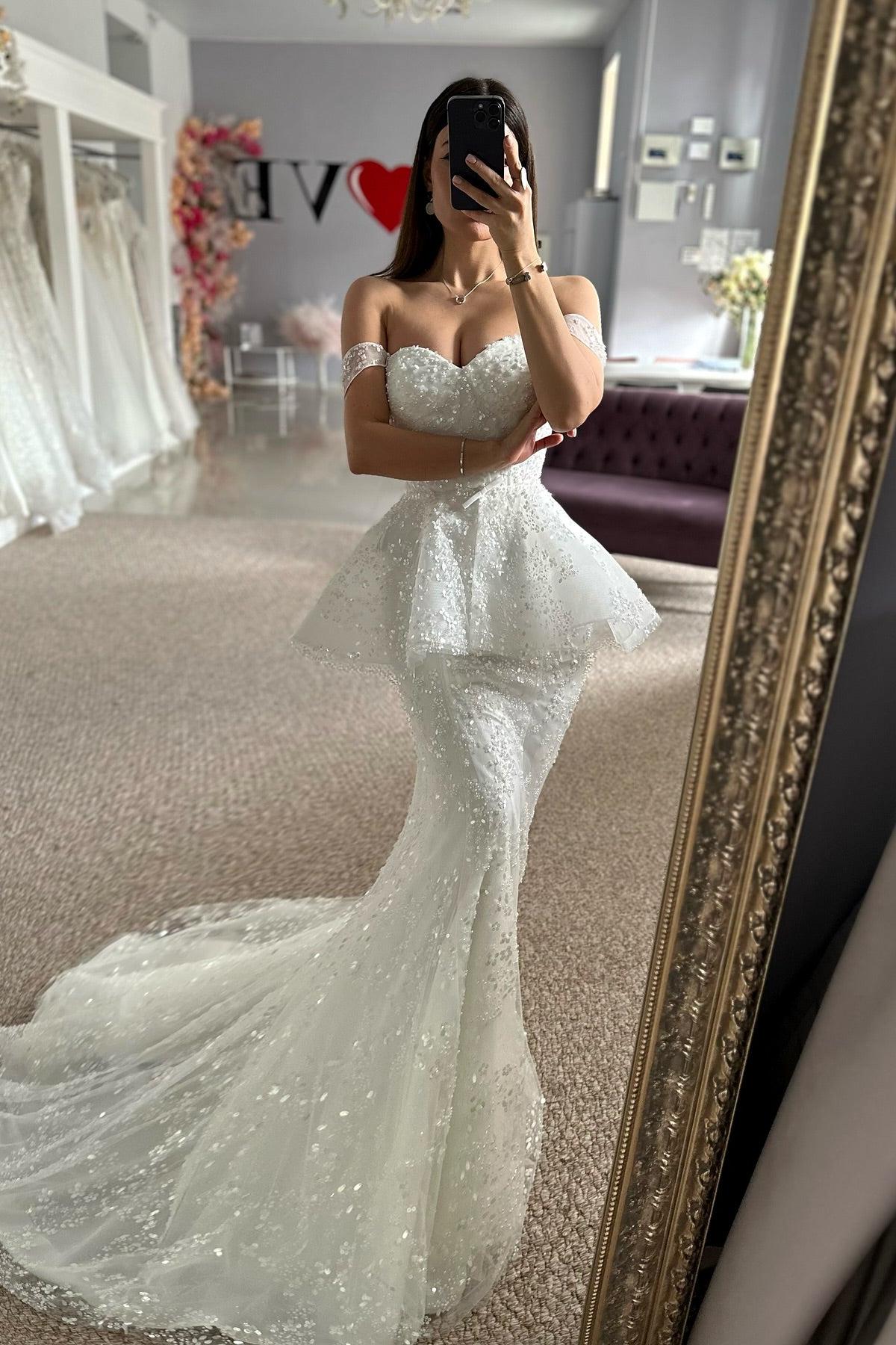 Mermaid Tulle Lace Sweetheart Sleeveless White Beach Wedding Dress Bridal Gown With Appliques