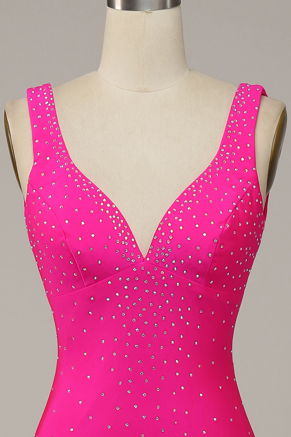 Mermaid V Neck Hot Pink Prom Dress Long Evening Dress with Beading