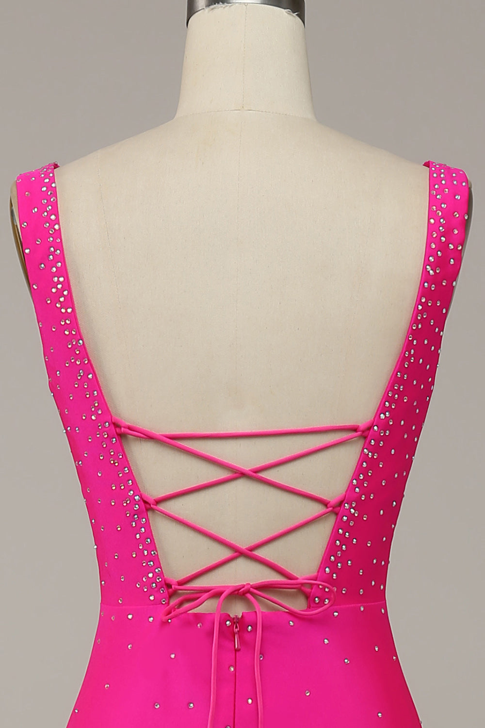 Mermaid V Neck Hot Pink Prom Dress Long Evening Dress with Beading