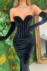 Mermaid Velvet Evening Dress Black Sweetheart Christmas Party Dress