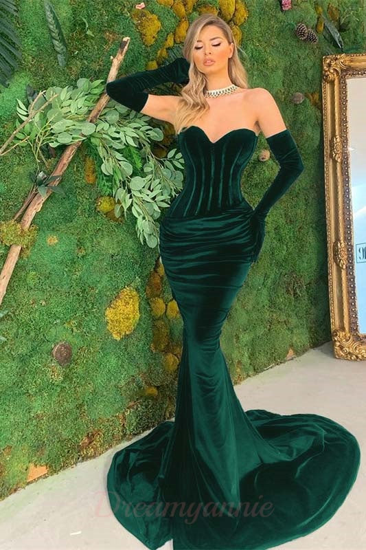 Mermaid Velvet Evening Dress Black Sweetheart Christmas Party Dress