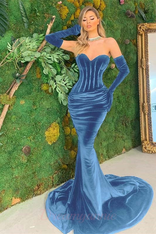 Mermaid Velvet Evening Dress Black Sweetheart Christmas Party Dress