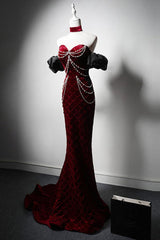 Mermaid Velvet Evening Dress Burgundy Long Christmas Party Dress