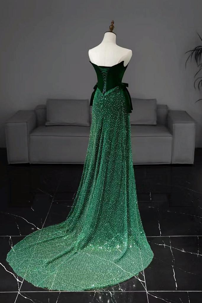 Mermaid Velvet Evening Dress Tulle Green Long Formal Christmas Party Dress