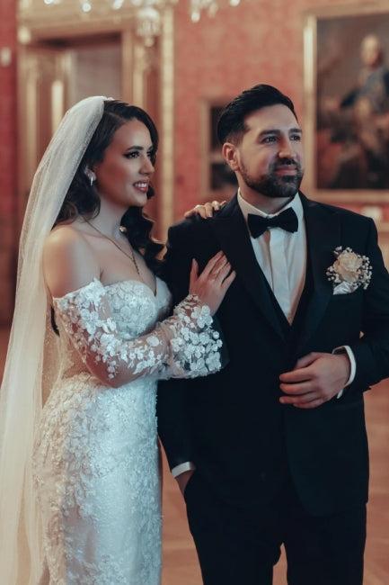 Mermaid Wedding Dress Off The Shoulder Lace Bridal Gown With Sleeves