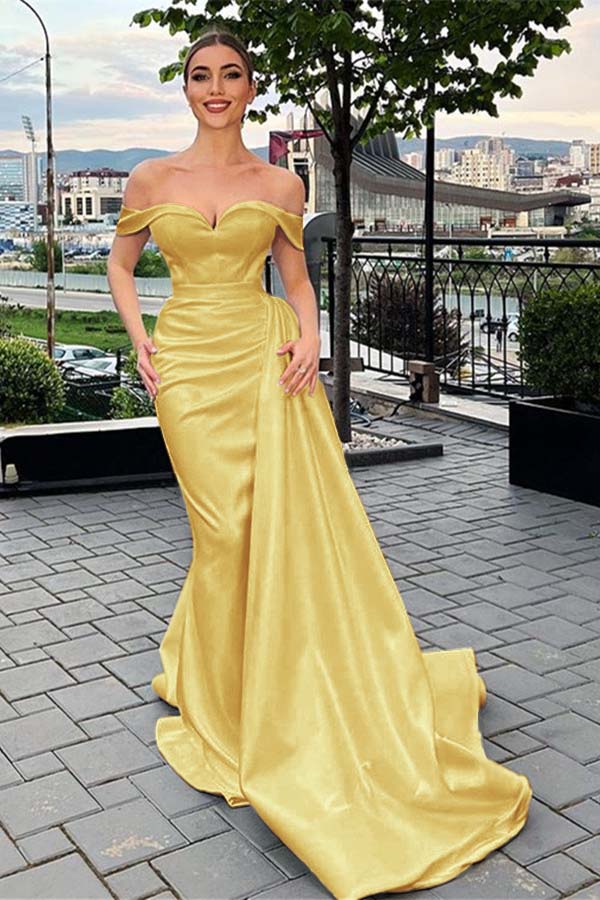 Mermaid Wedding Dress Off the Shoulder Satin Formal Dress