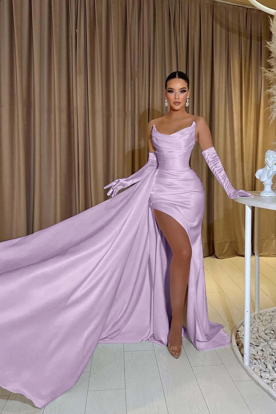 Mermaid Wedding Dress Sleeveless Strapless Satin Formal Dress