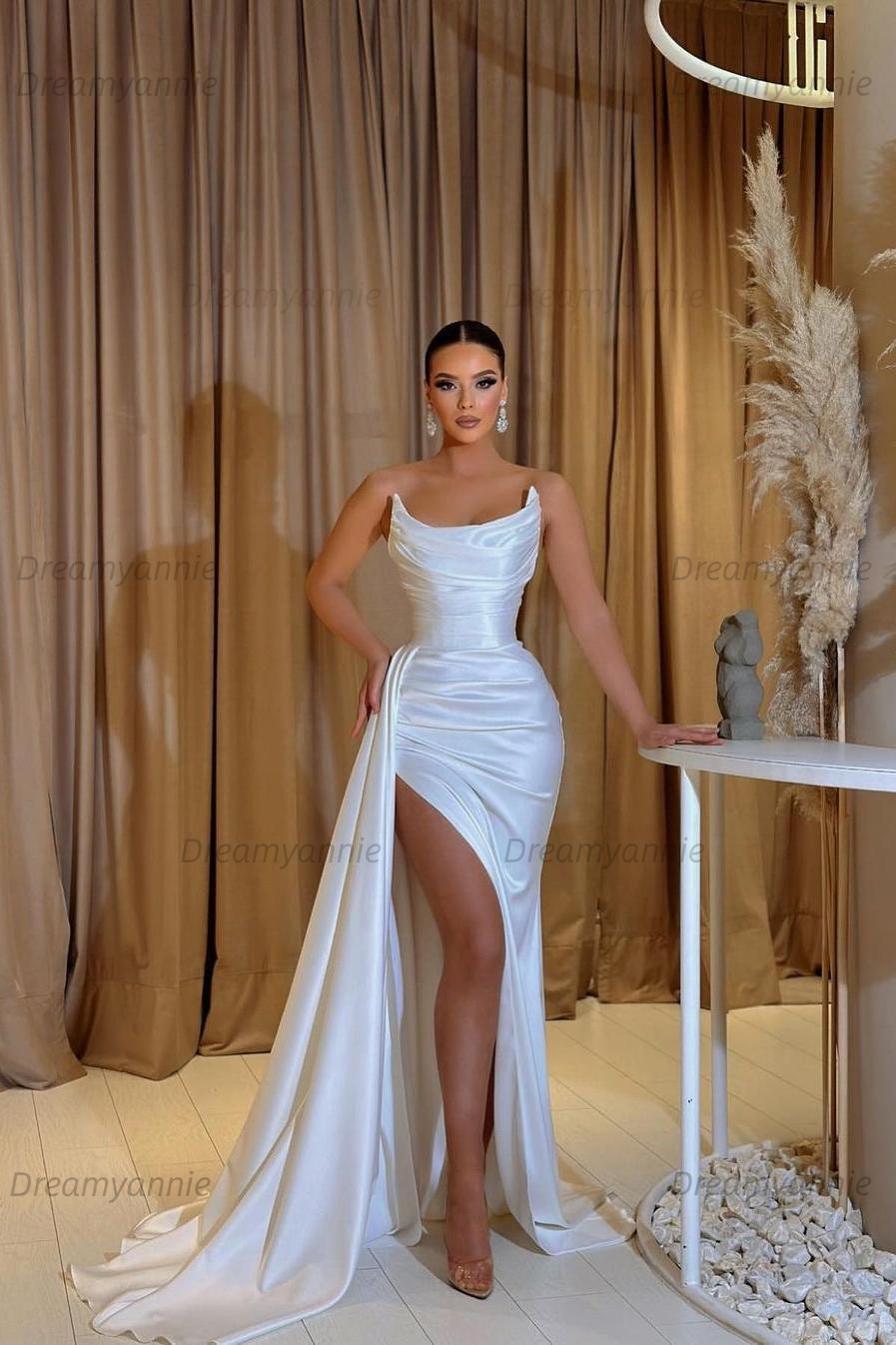 Mermaid Wedding Dress Sleeveless Strapless Satin Formal Dress