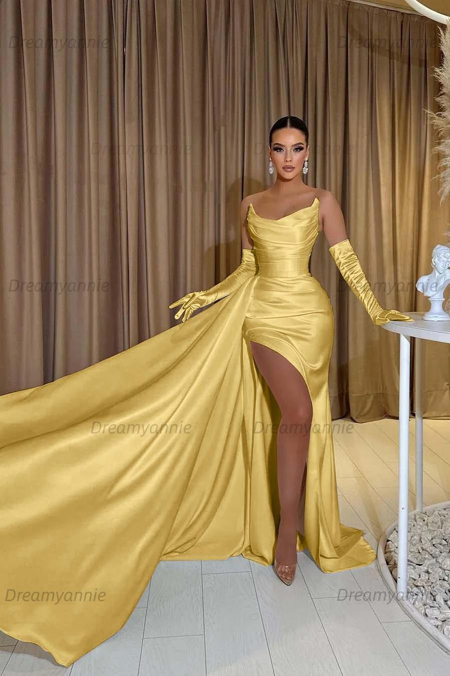 Mermaid Wedding Dress Sleeveless Strapless Satin Formal Dress