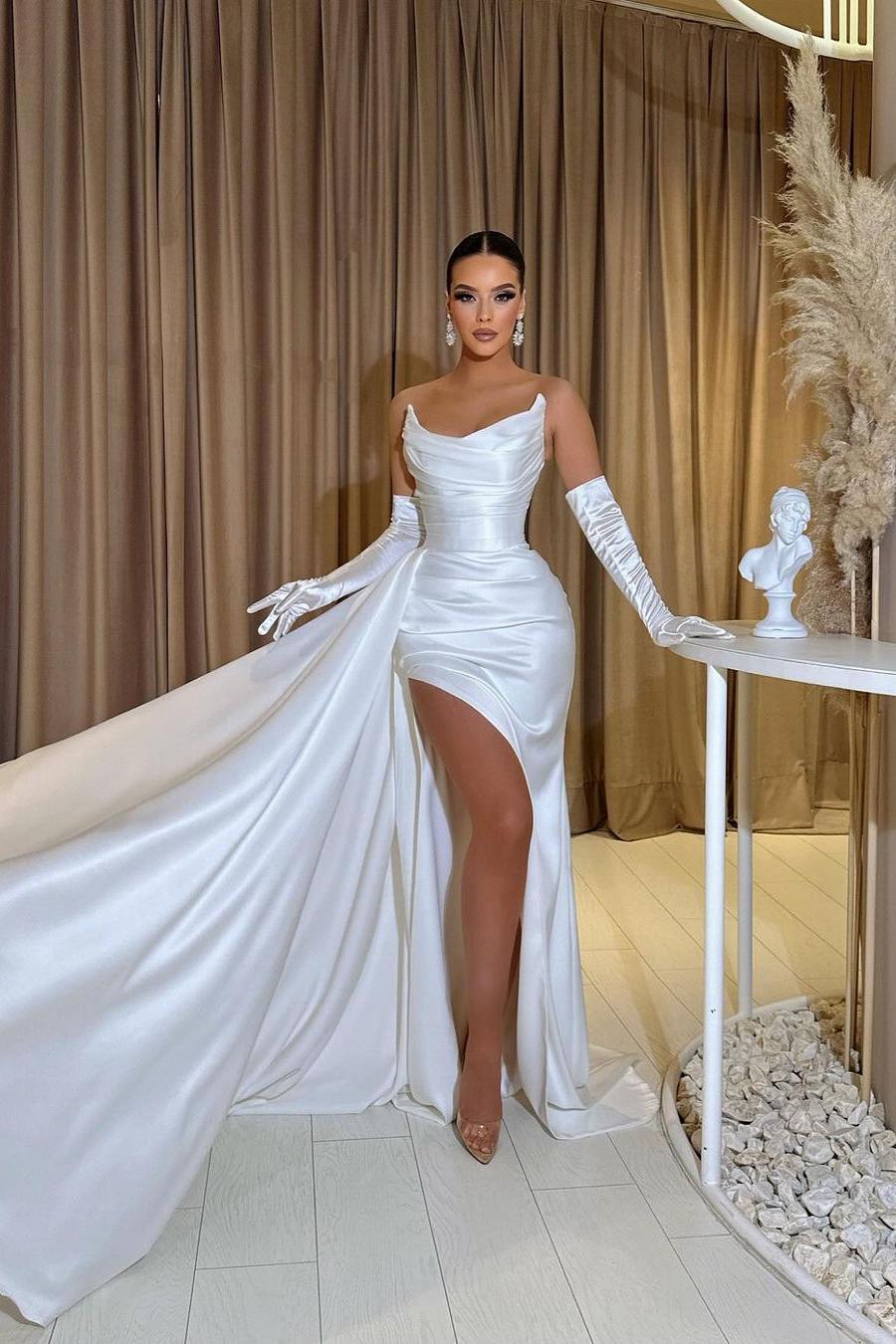 Mermaid Wedding Dress Sleeveless Strapless Satin Formal Dress
