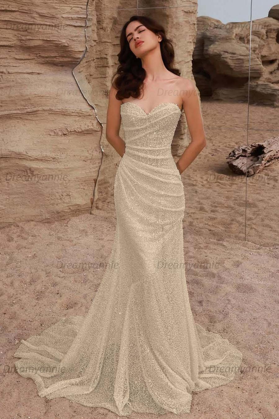 Mermaid Wedding Dress Sleeveless Sweetheart Beaded Formal Dress