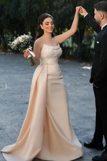 Mermaid Wedding Dress Strapless Sequined Bridal Gown With Pearls