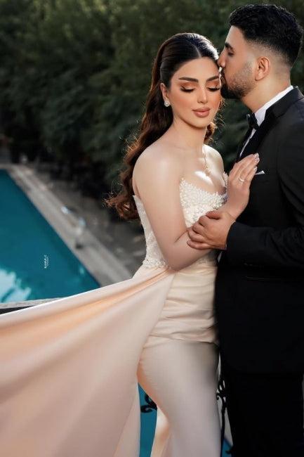 Mermaid Wedding Dress Strapless Sequined Bridal Gown With Pearls