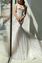 Mermaid Wedding Dress Sweetheart Sleeveless Lace Appliqued Bridal Gown