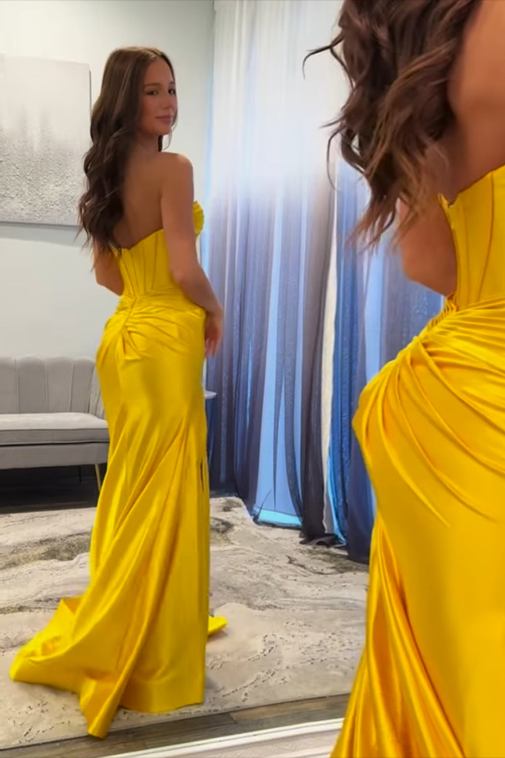Mermaid Yellow Prom Dress Sweetheart Long Formal Dress With Slit