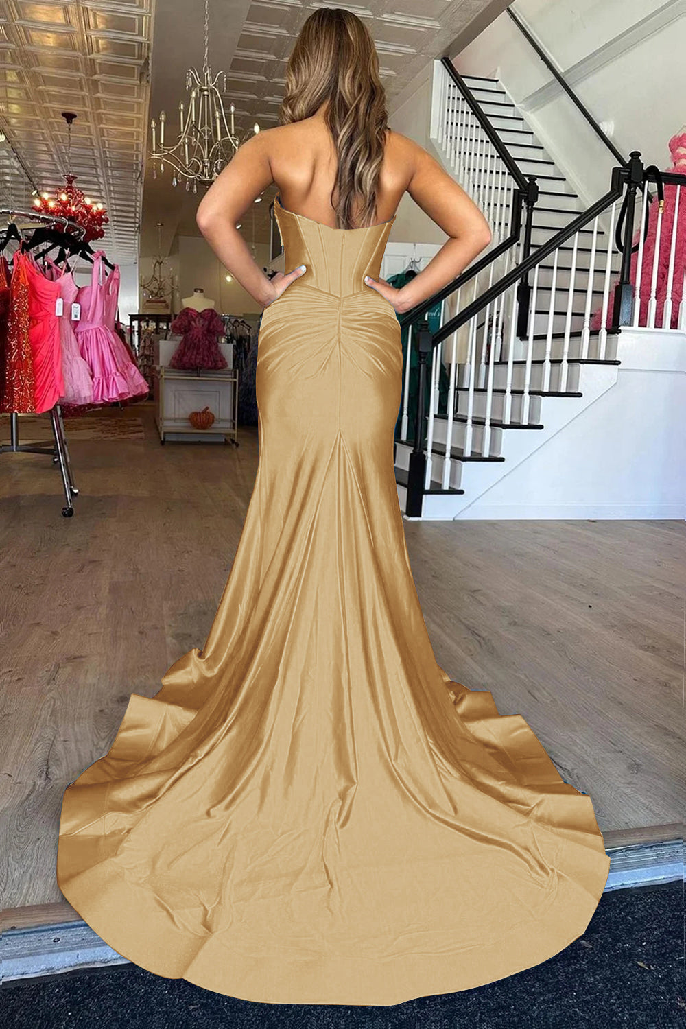 Mermaid Yellow Prom Dress Sweetheart Long Formal Dress With Slit