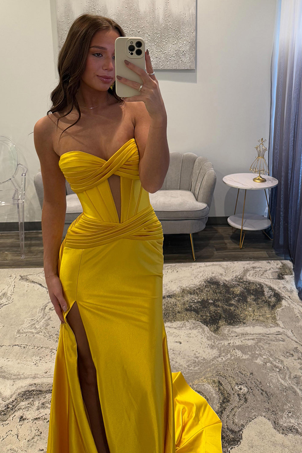 Mermaid Yellow Prom Dress Sweetheart Long Formal Dress With Slit