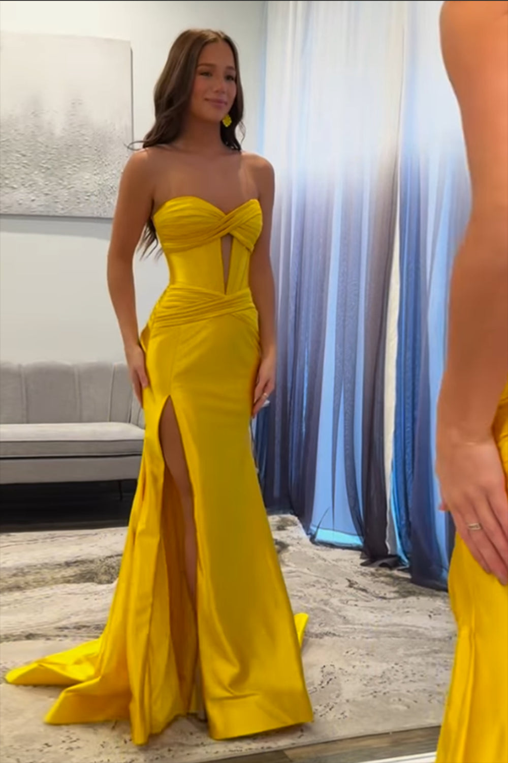 Mermaid Yellow Prom Dress Sweetheart Long Formal Dress With Slit