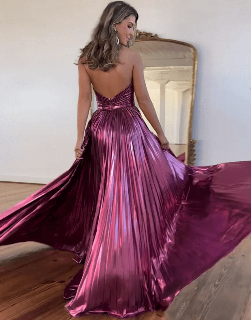 Blush Halter Cut Out Prom Dress Backless Metallic Long Evening Dress with Slit