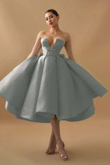 Mint Green Graduation Dress Strapless Sleeveless A Line Cocktail Dress With Ruffles