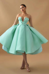 Mint Green Graduation Dress Strapless Sleeveless A Line Cocktail Dress With Ruffles