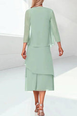 Mint Green Mother of the Bride Dress Chiffon Two Piece Wedding Guest Dress