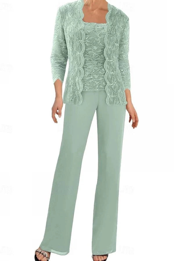 Mint Green Mother of the Bride Pantsuit 3/4 Sleeve Wedding Guest Dress Pantsuit