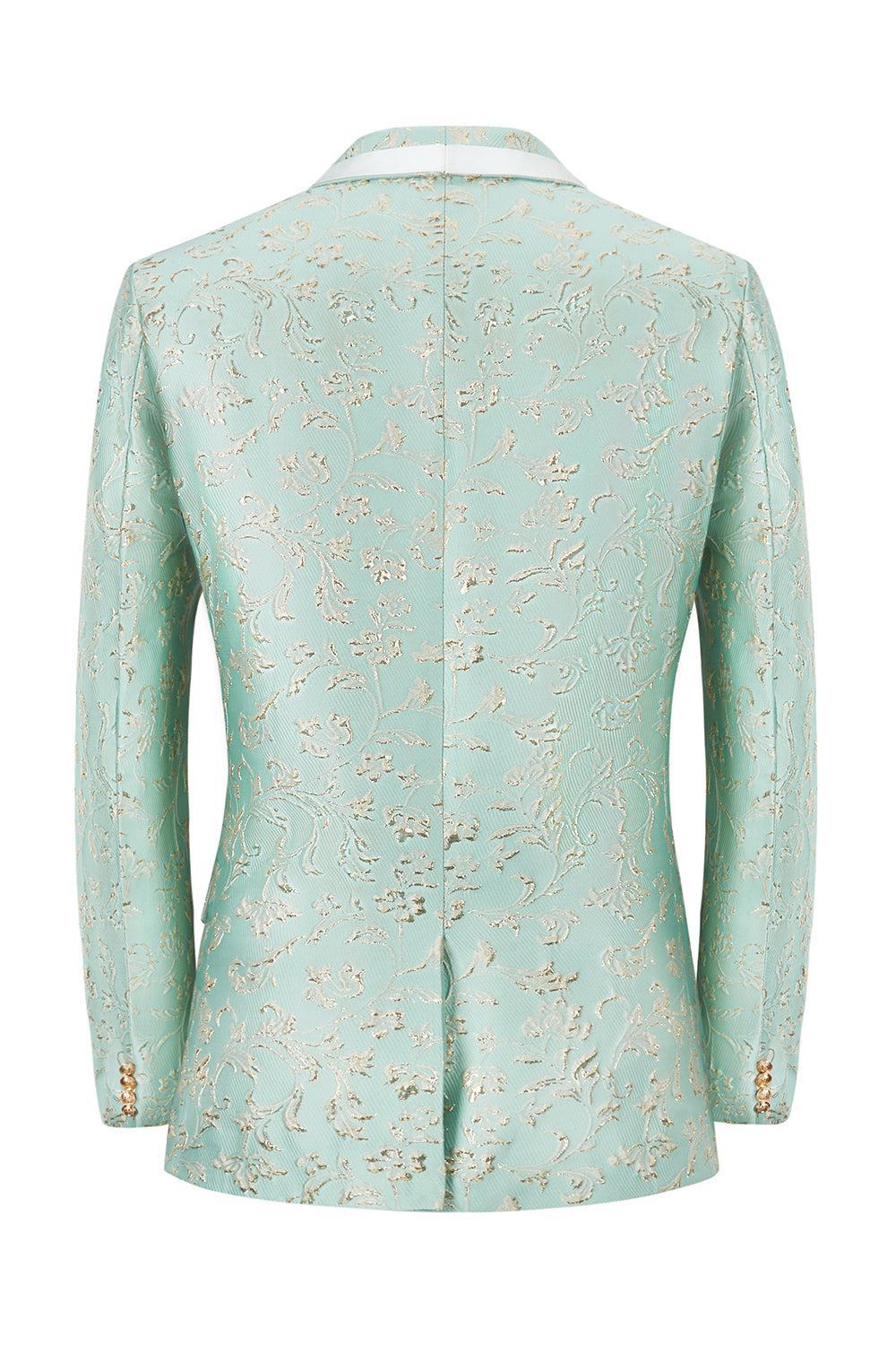 Mint Shawl Lapel Jacquard One Button Men's Prom Suit Blazer Pants