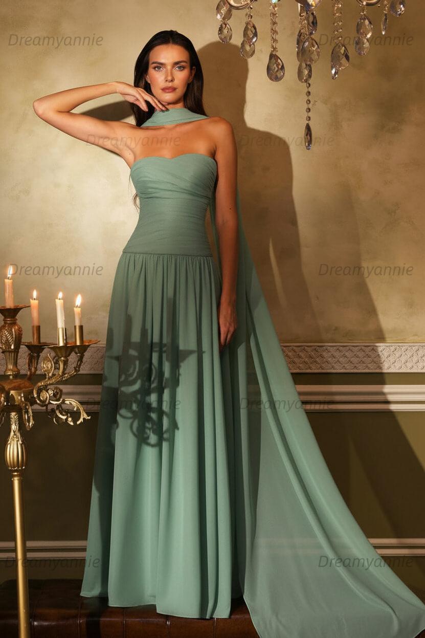 Orange A Line Prom Dress Sleeveless Strapless Evening Dress
