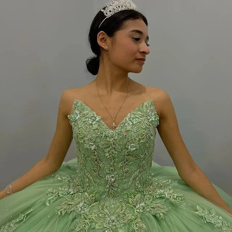 sage green dress sweet 16 Sage Green Butterfly Quinceanera Dress Sweet 16 Birthday Party Ball Go –  DSProm main image 0