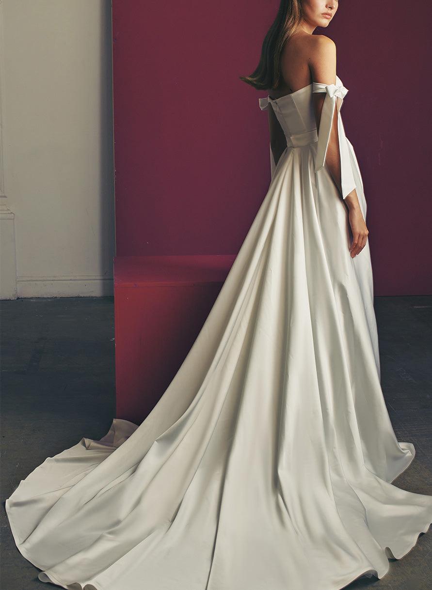 Modern Satin Off The Shoulder A Line Wedding Dress