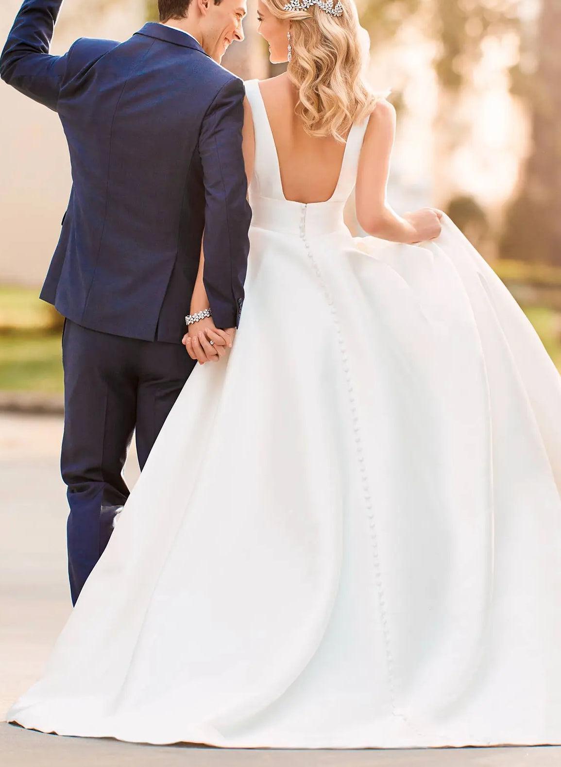 Modern Satin V-Neck Ball-Gown Beach Wedding Dresses
