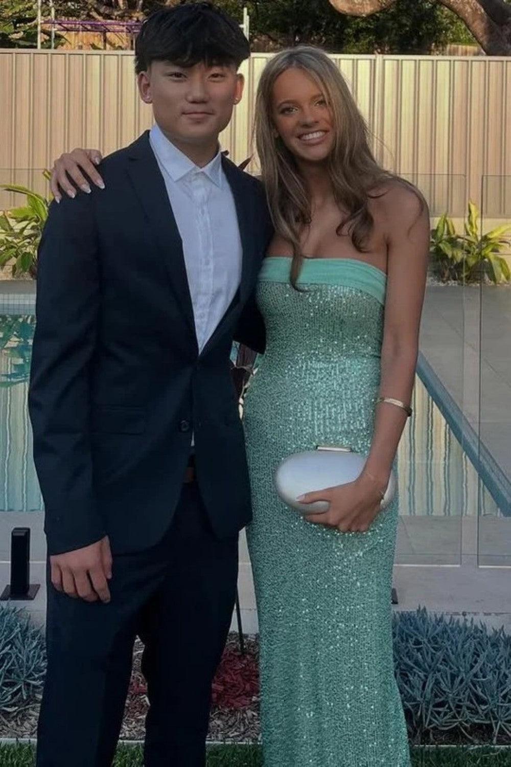 Modern Sequin Strapless Prom Gown With Minimalist Design And Glamorous Finish Formal Evening Gown