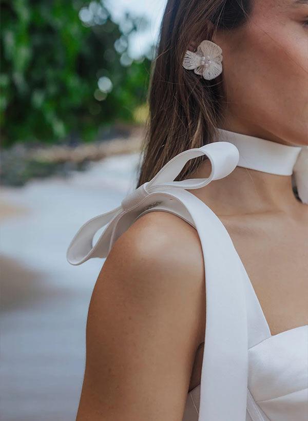 Modern Sweetheart Sleeveless Satin Reception Beach Wedding Dresses With Bow(s)