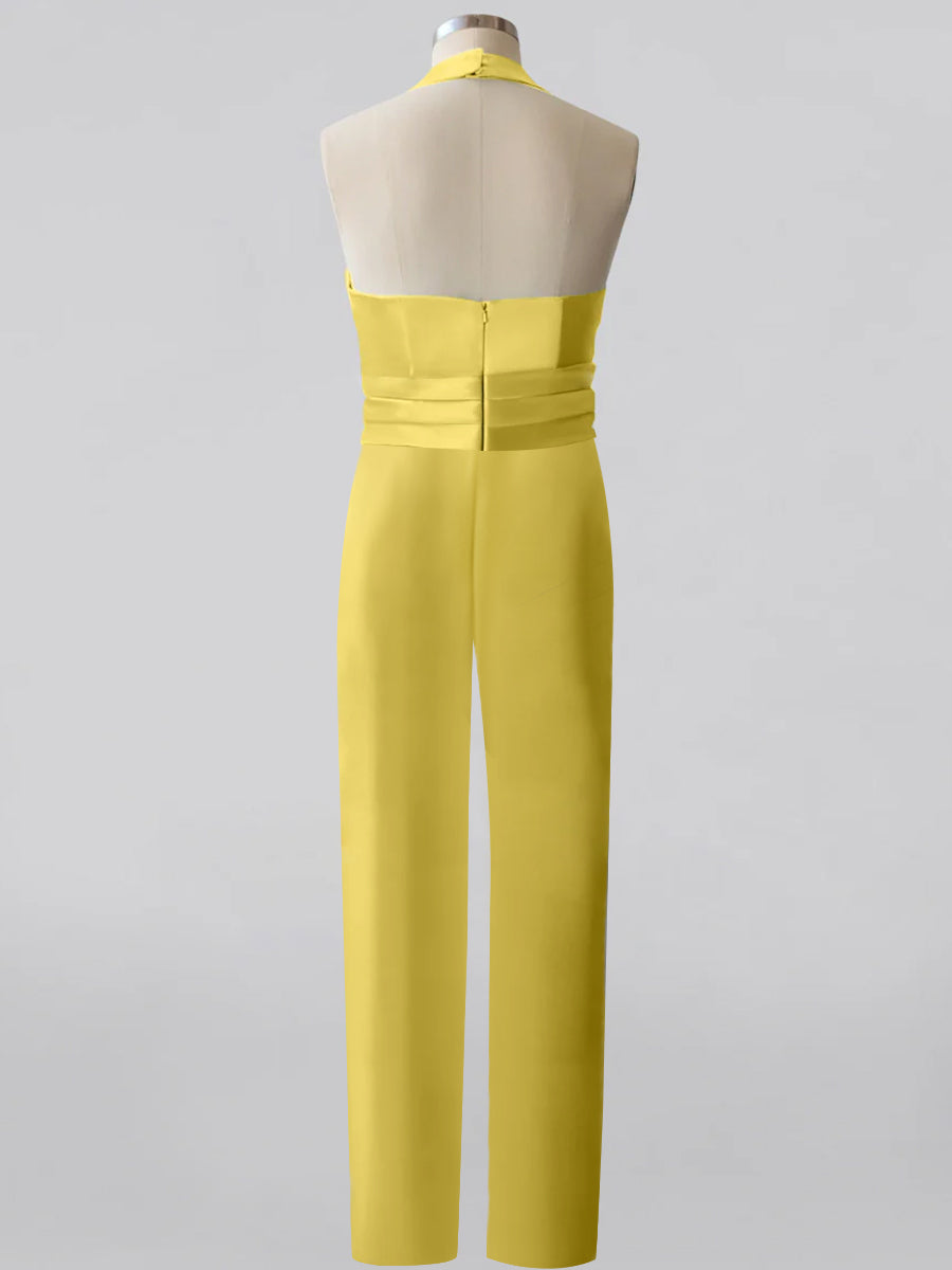 Mother of the Bride 2-Piece V-Neck Sleeveless Pantsuit with Bow Belt Floor Length