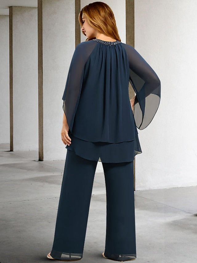 Mother of the Bride Jewel Neck Pantsuits in Chiffon