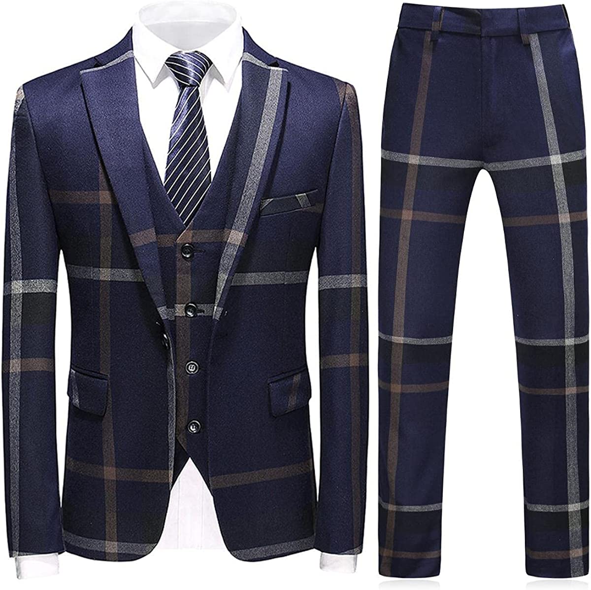 Navy Blue Three Piece Notched Lapel Business Suit for Men