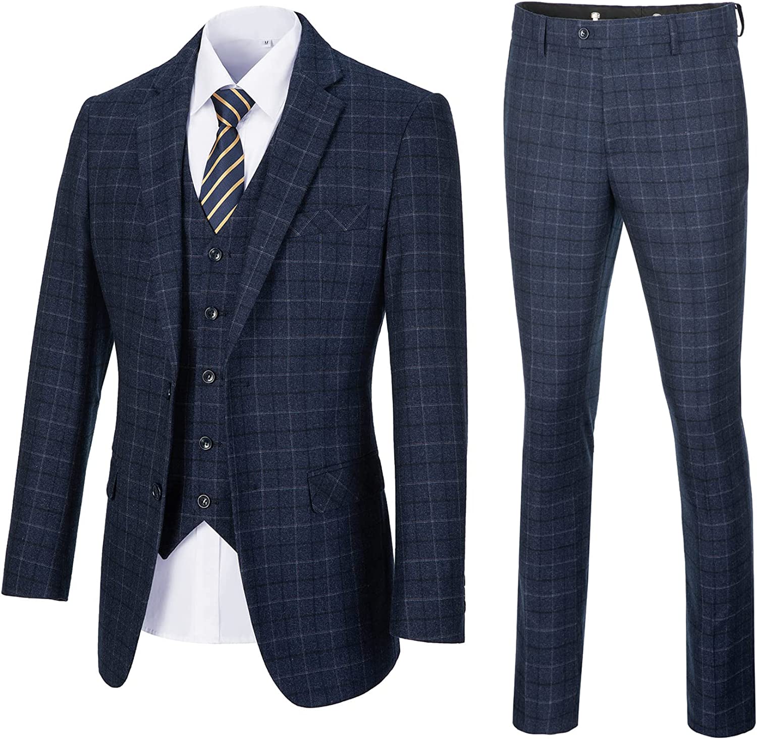 Navy Blue Three Piece Notched Lapel Business Suit for Men