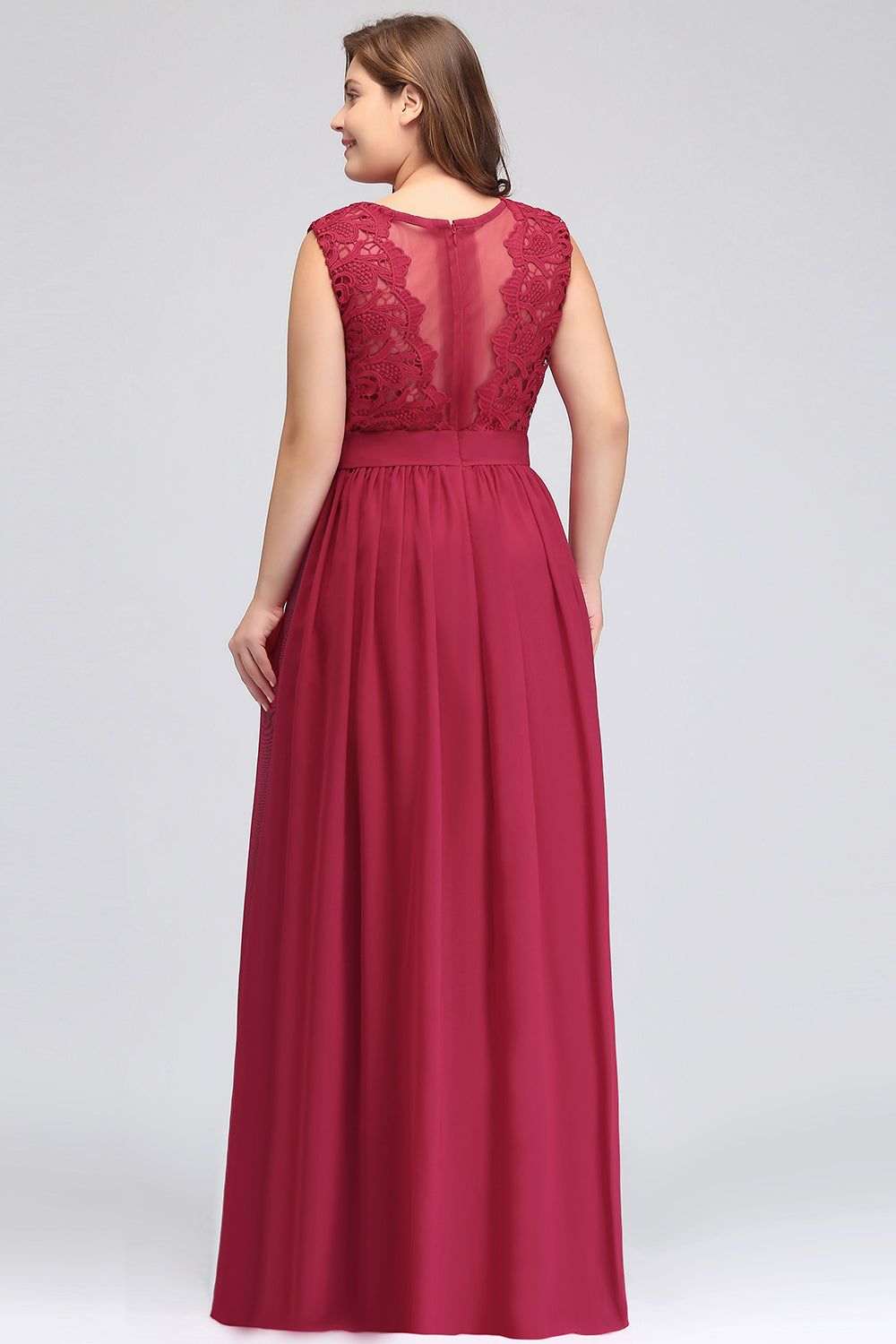 Navy Bridesmaid Dress Crew Neck Lace Chiffon Evening Dress