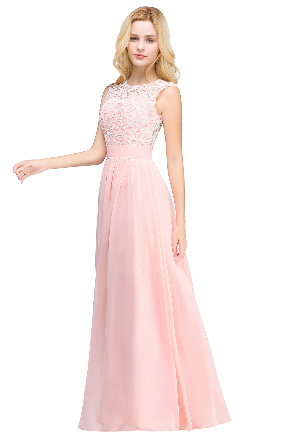 Navy Bridesmaid Dress Crew Neck Lace Chiffon Evening Dress