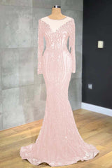 Navy Mermaid Prom Dress Long Sleeve Evening Dress With Lace Appliques