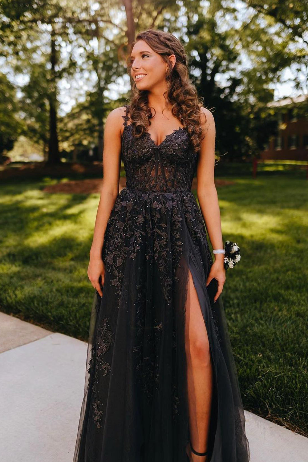 Navy Off the Shoulder Prom Dress with Appliques