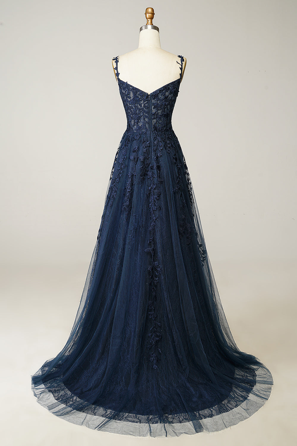 Navy Off the Shoulder Prom Dress with Appliques