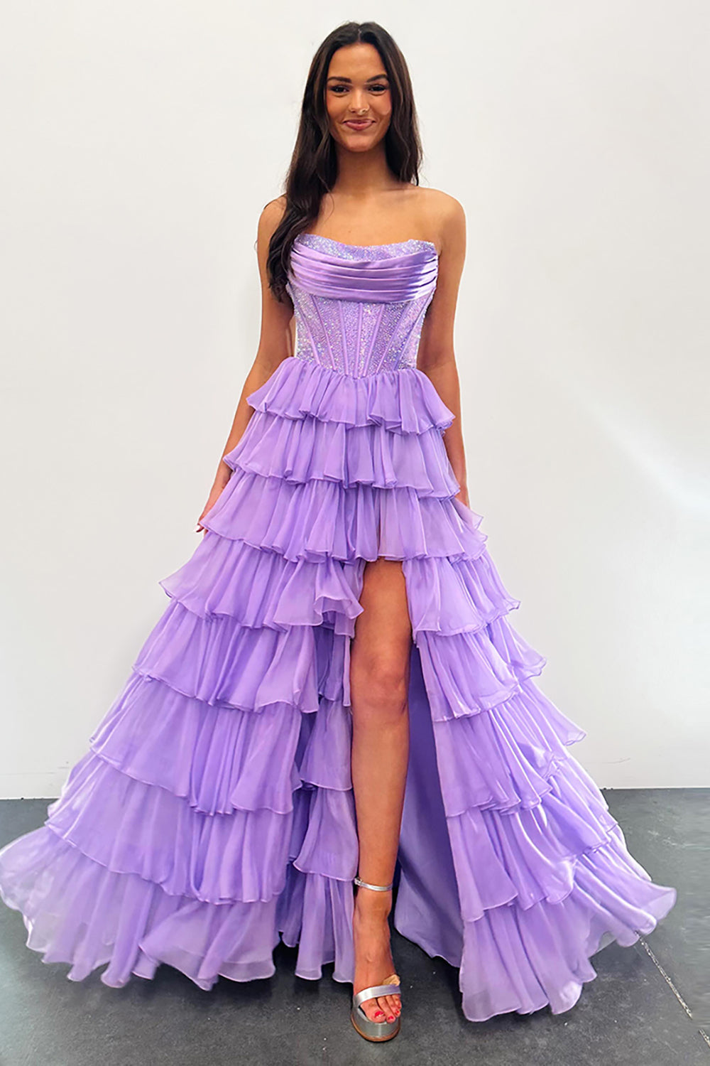 Navy Prom Dress A Line Strapless Corset Long Chiffon Formal Dress