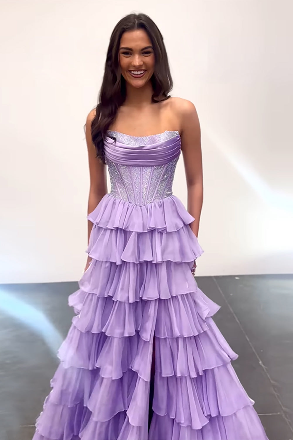 Navy Prom Dress A Line Strapless Corset Long Chiffon Formal Dress