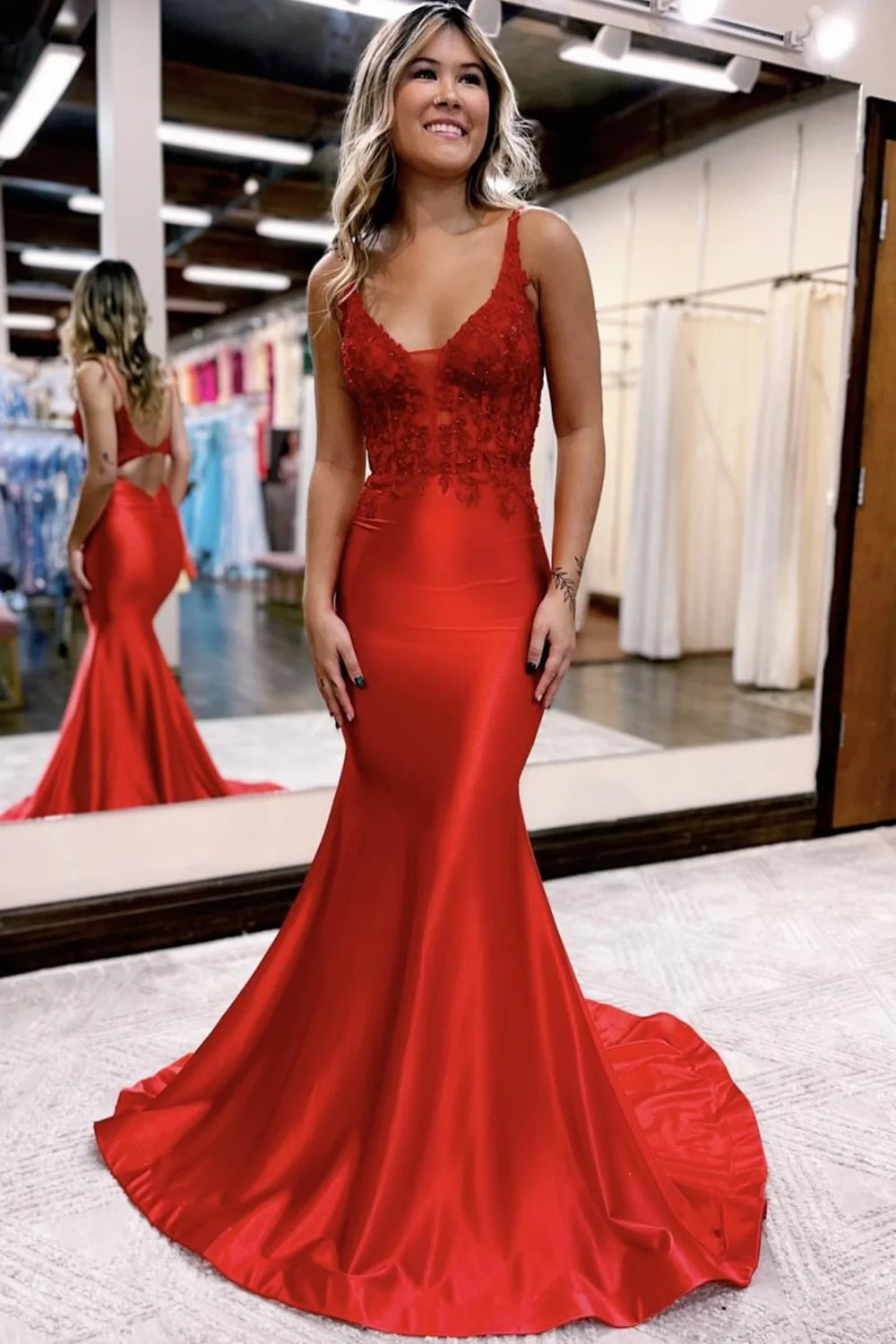 Navy Prom Dress Beaded Open Back Mermaid Long Evening Dress