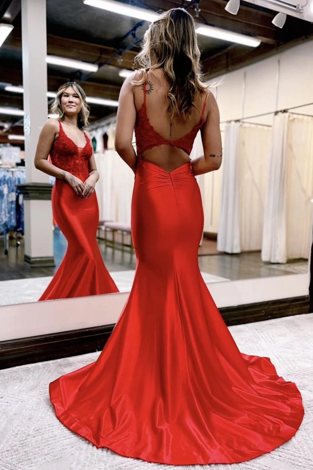 Navy Prom Dress Beaded Open Back Mermaid Long Evening Dress