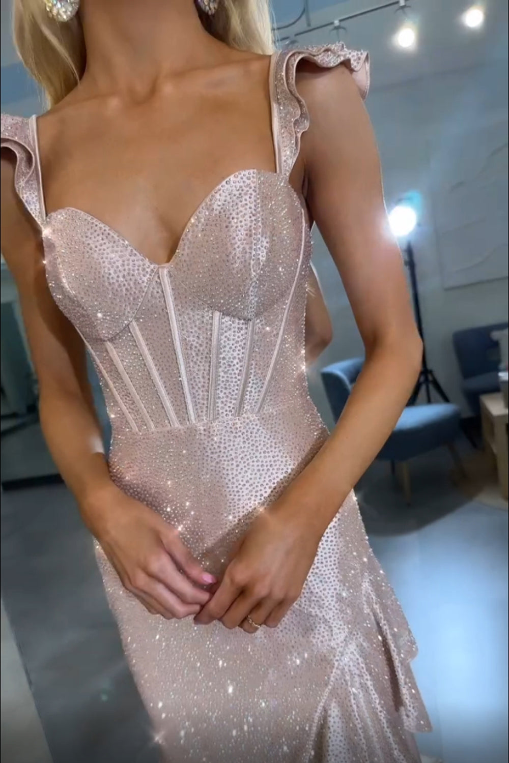 Navy Prom Dress Mermaid Corset Asymmetrical Formal Dress With Ruffles