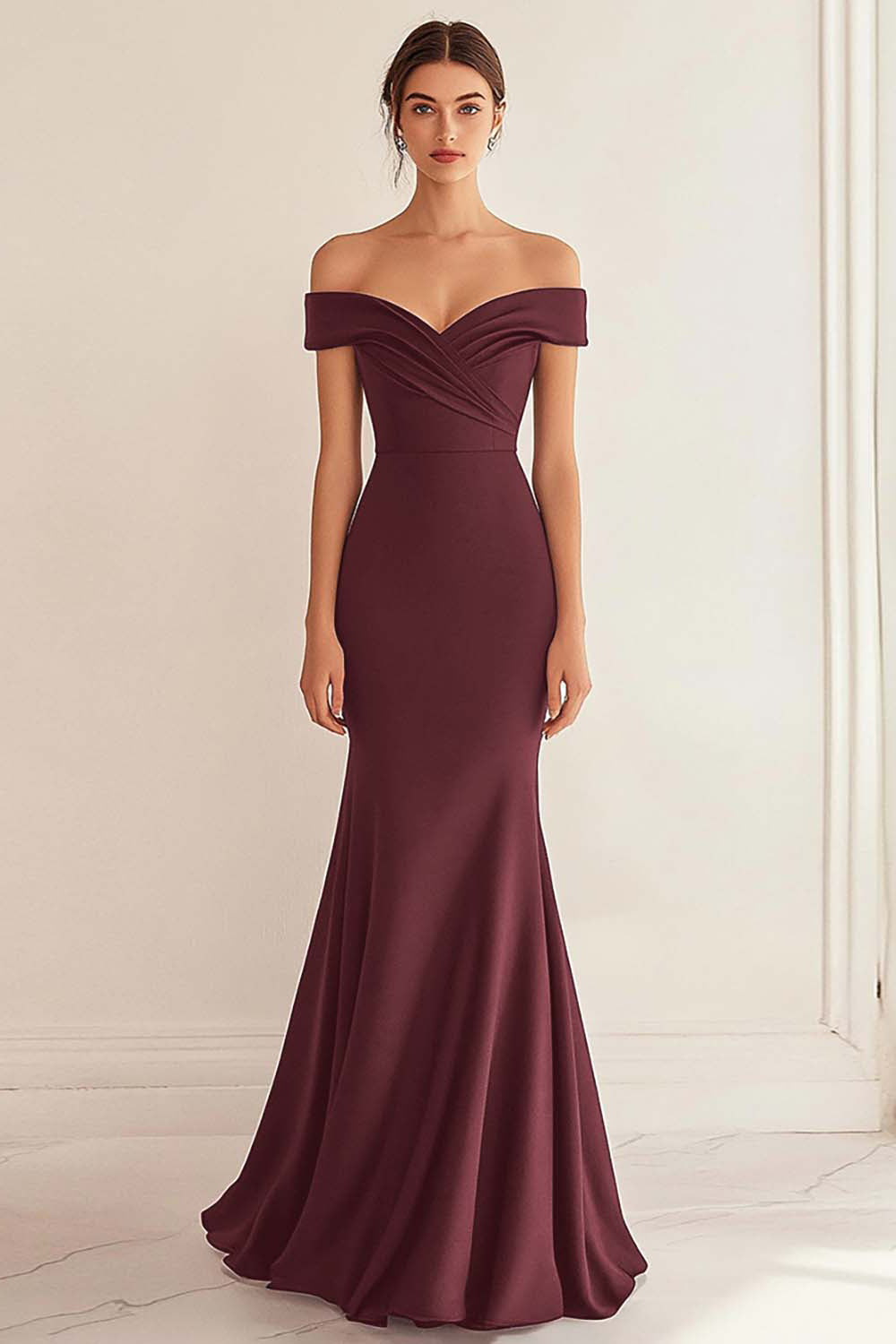 Navy Wedding Guest Dress Satin Long Off The Shoulder Mermaid Ruched Evening Dress